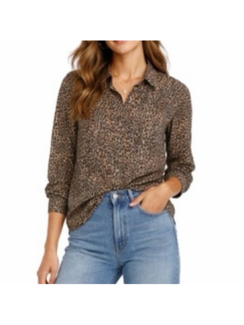 J. McLaughlin Leopard Print Cotton Button Down Shirt Size Small